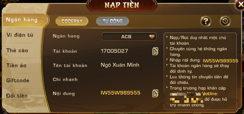 Nạp tiền nổ hũ Iwin gồm những phương thức nào?