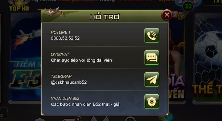 Các kênh liên hệ nổ hũ B52club